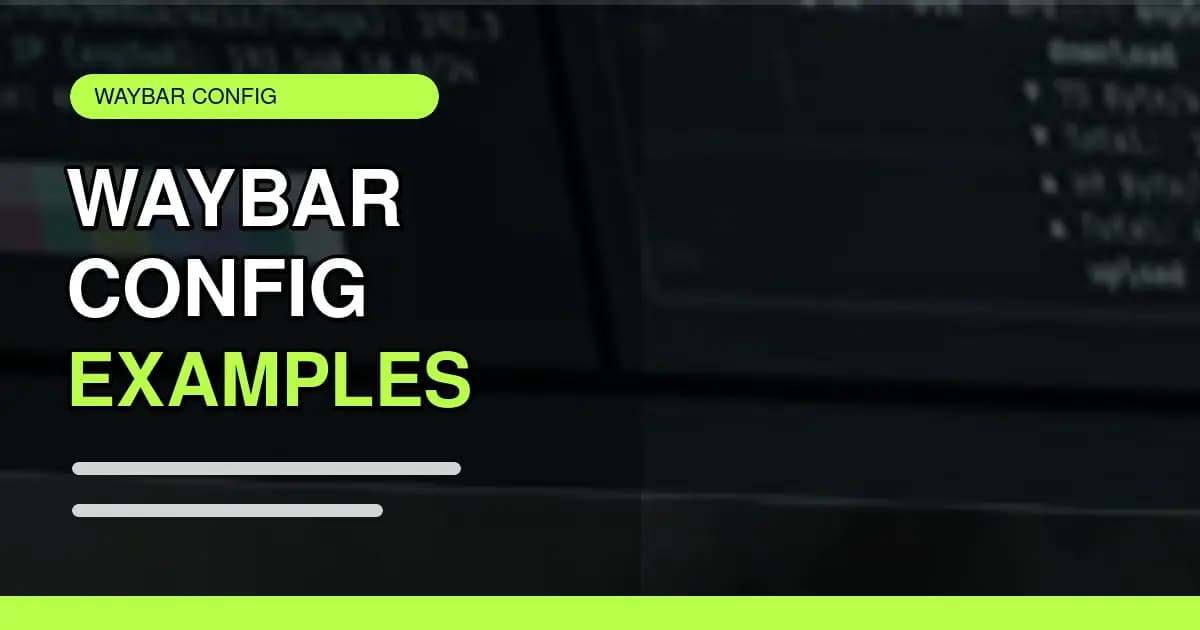 Abstract Waybar configuration hero with modular status bar blocks, desktop panels, and terminal-style cards
